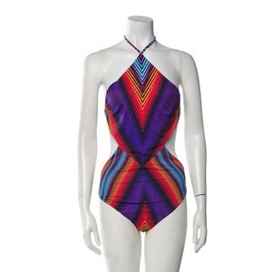 Adriana Iglesias Striped Cutout Accent Colorful Chevron One-Piece Swimsuit